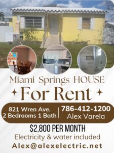 Miami Springs House For Rent. 821 Wren Ave.